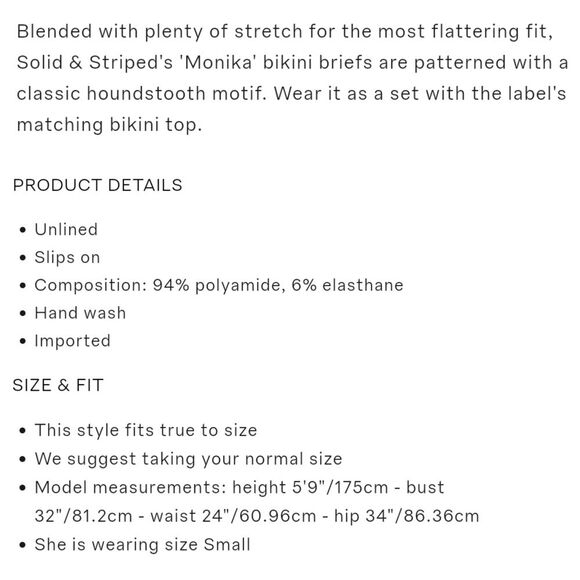 NWOT|SOLID & STRIPED Monika Houndstooth Bikini Bottoms, XS - Picture 3 of 8